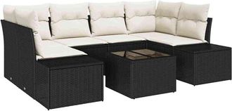 vidaXL Conjunto de sofá de jardín 7 pcs Negro Poliratán Vidaxl