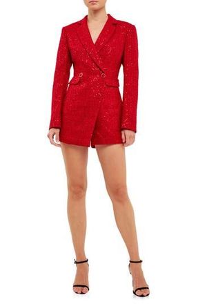 endless rose Premium Sequin Tweed Long Sleeve Blazer Minidress in Red at Nordstrom Rack, Size Small