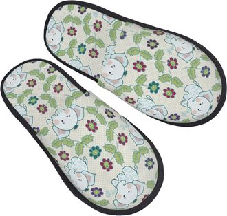Generic Women Men House Slippers Elephants And Flowers Cotton Slippers Soft Warm Man Shoes, For Hotel, Travel, Home, M