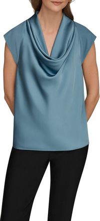 DKNY Satin Front Cowl Neck Top in Washed Indigo at Nordstrom, Size Medium