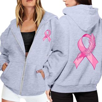 Generic Womens Wear It Pink Merchandise Zip Hoodie, Breast Cancer Ribbon Design, Soft Cotton Blend, Casual Charity Support Top 2025 New