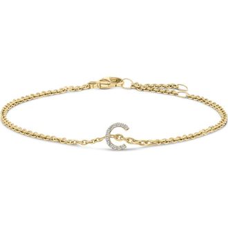 House of Brilliance 10K Gold Diamond Accent A-Z Initial Charm and Link Bracelet in Yellow | C at Nordstrom