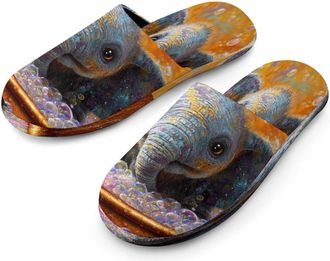 Generic Elephant In Bathtub Mens Cozy Memory Foam Slippers Warm Cotton House Shoes Comfy Slipper for Indoor Outdoor