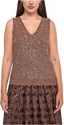 Max Mara Acaici V-neck Top - Dames - V-hals truien - Bruin - L - Pailletten - Truien & Vesten
