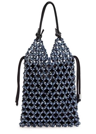 Staud Karla Leather and Crystal-bead top Handle bag - Dark Blue - One Size