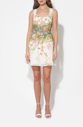 Adelyn Rae Isla Cutout Tie Back Mini Sundress in Cream/Green at Nordstrom, Size X-Small