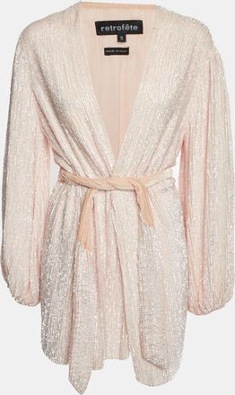 Retrof&ecirc;te Pink Sequin And Velvet Belted Mini Robe Dress