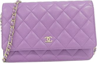 Chanel Purple Grained Calfskin Chain/Shoulder Wallet (Pre-Owned)