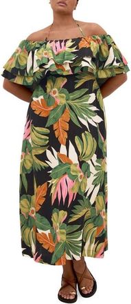 City Chic Paradiso Print Tie Neck Maxi Dress at Nordstrom, Size Xxs