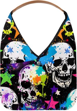 Generic Watercolor Splash Skulls Stars Reusable Lightweight Grocery Bags - Foldable Into Compact Pouch, Washable & Sturdy, Multipurpose for Shopping and Trave