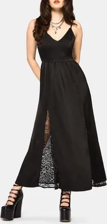 Disturbia Nite Lace Godet Cami Maxi Dress in Black at Nordstrom, Size 16