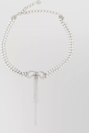 Self Portrait crystal bow tassel double strand necklace