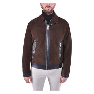 Dondup Leren Bikerjack met Overhemdkraag - Heren - Leren en Su&egrave;de Jassen - Bruin - M - Leer - Jassen