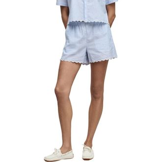 Barefoot Dreams Scallop Linen Blend Pajama Shorts in Lakeside Stripe at Nordstrom, Size X-Large