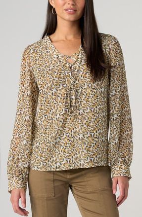Liverpool L.A. Print Lace-Up Top in Gold Blue Multi at Nordstrom, Size X-Small