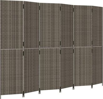 vidaXL Room Divider 6 Panels Grey Poly Rattan Vidaxl