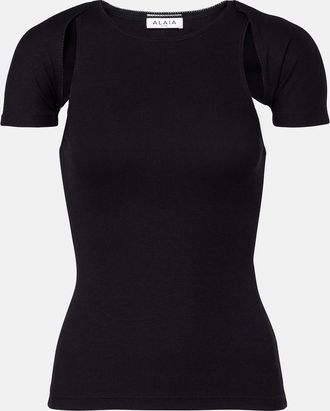 Alaia Ala&iuml;a Layered ribbed-knit jersey top