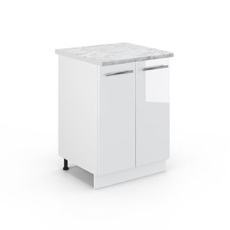 Vicco Mueble Bajo De Cocina Fame-line, Blanco Alto Brillo, 60 Cm, Et M&aacute;rmol