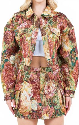 American Bazi Autumn Jacquard Crop Jacket In Multi