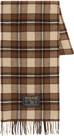 Woolrich Sjaal met ruitpatroon en franjes - Heren - Accessoires - Bruin - Maat: ONE Size Wol