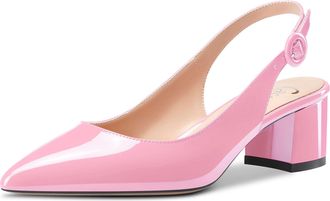 Castamere Women Chunky Block Mid Heel Slingback Pumps Court Shoe Pointed Toe Slip-on Sexy Dress 5 CM Heels Shoes Pink Patent 6 UK