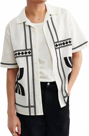 Wax London Didcot Short Sleeve Shirt In Ecru/black Border