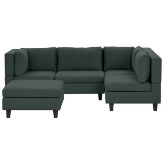 Beliani Sof&aacute; Modular Moderno 4 Plazas Tapizado Tela Patas Negras Respaldo Acolchado Izquierdo Verde Oscuro Con Otomana Unstad