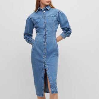 HUGO BOSS Womens Gesina Denim Dress in Blue Cotton - Size 8 UK