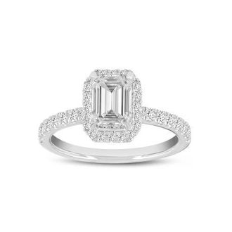 LuvMyJewelry Czarina 14K White Gold Emerald Cut Lab Grown Diamond Halo Engagement Ring - 1.75 ctw at Nordstrom, Size 6