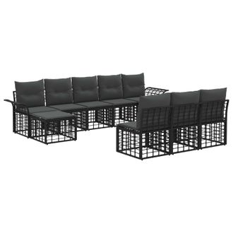 vidaXL Conjunto De Sof&aacute;s De Exterior 9 Pcs Negro Y Gris Oscuro Vidaxl