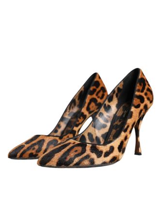 Dolce & Gabbana Womens Leopard Calf Hair Heel Brown Viscose