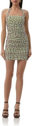 AFRM Bonnie Halter Neck Mesh Minidress in Mint Plaid at Nordstrom Rack, Size X-Large
