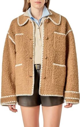 English Factory Embroidered Faux Shearling Jacket in Tan at Nordstrom, Size X-Small