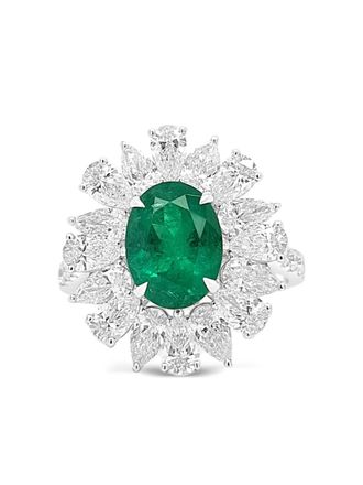 HYT Jewelry 18K white gold emerald and diamond ring - Silver