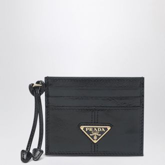 Prada Black leather card holder with triangle logo