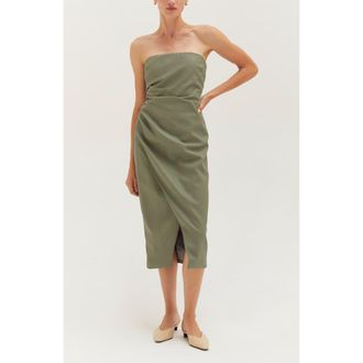 Crescent Faux leather Tube Midi Dress in Eucalyptus at Nordstrom, Size Medium