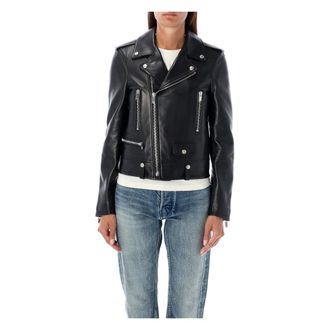 Saint Laurent Zwarte Klassieke Motor Biker Jas - Dames - Leren en Su&egrave;de Jassen - Zwart - 2XS - Leer - Jassen