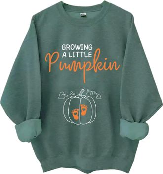 Generic Growing A Little Pumpkin Sweatshirt Hoodie Maternity Sweatshirt, Fall Pregnancy Announcement Long Sleeve Shirts (UK, Alpha, M, Regular, Regular, green