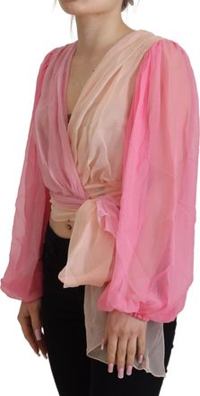 Dolce & Gabbana Womens Pink Silk Wrap Long Sleeves Blouse Top