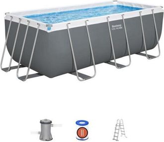 Bestway Piscina Tubular Rectangular Bestway Power Steel 412x201x122 Cm Depuradora De Cartucho, Escalera Y Dispensador Qu&iacute;mico Color Gris
