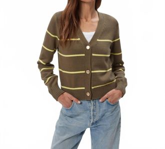 Michael Stars Tracey Striped Button Down Cardigan In Caper Buttercup Stripe