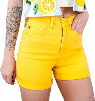 Judy Blue Tummy Control Cuffed Shorts In Yellow