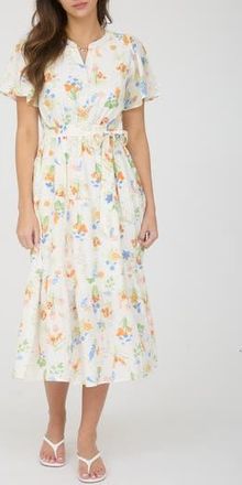 August Sky Flutter Sleeve Midi Dress in Ivory Multi at Nordstrom Rack, Size Medium