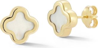 Ember Fine Jewelry 14K Mother-Of-Pearl Clover Stud Earrings in Gold at Nordstrom Rack