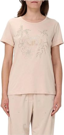 Liu Jo T-Shirts, female, Beige, XS, Floral Rhinestone Tee
