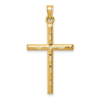 Diamond2Deal 14k Yellow Gold Hollow Diamond-cut Cross Pendant