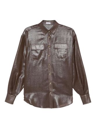 Brunello Cucinelli metallic-finish shirt - women - Polyester/Virgin Wool - S - Brown