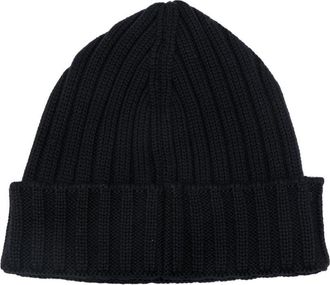 C.P. Company Mens Wool Ribbed Knit Beanie Blue Hat