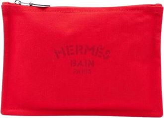 Herm&egrave;s Pre-owned Canvas Pouch - Dames - Vintage Clutch - Rood - ONE Size - Vintage
