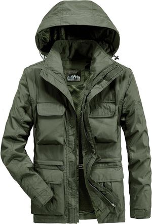 Generic Mens Outdoor Waterproof Jackets with Hood Lightweight Hooded Raincoat for Men Plain Multi Pocket Windbreaker Showerproof Shell Jacket Outdoors Camping
